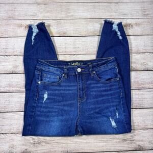 Indigo Rein Curvy Cropped Denim Jeans Blue Distressed Women's Size 28 / 9 Junior